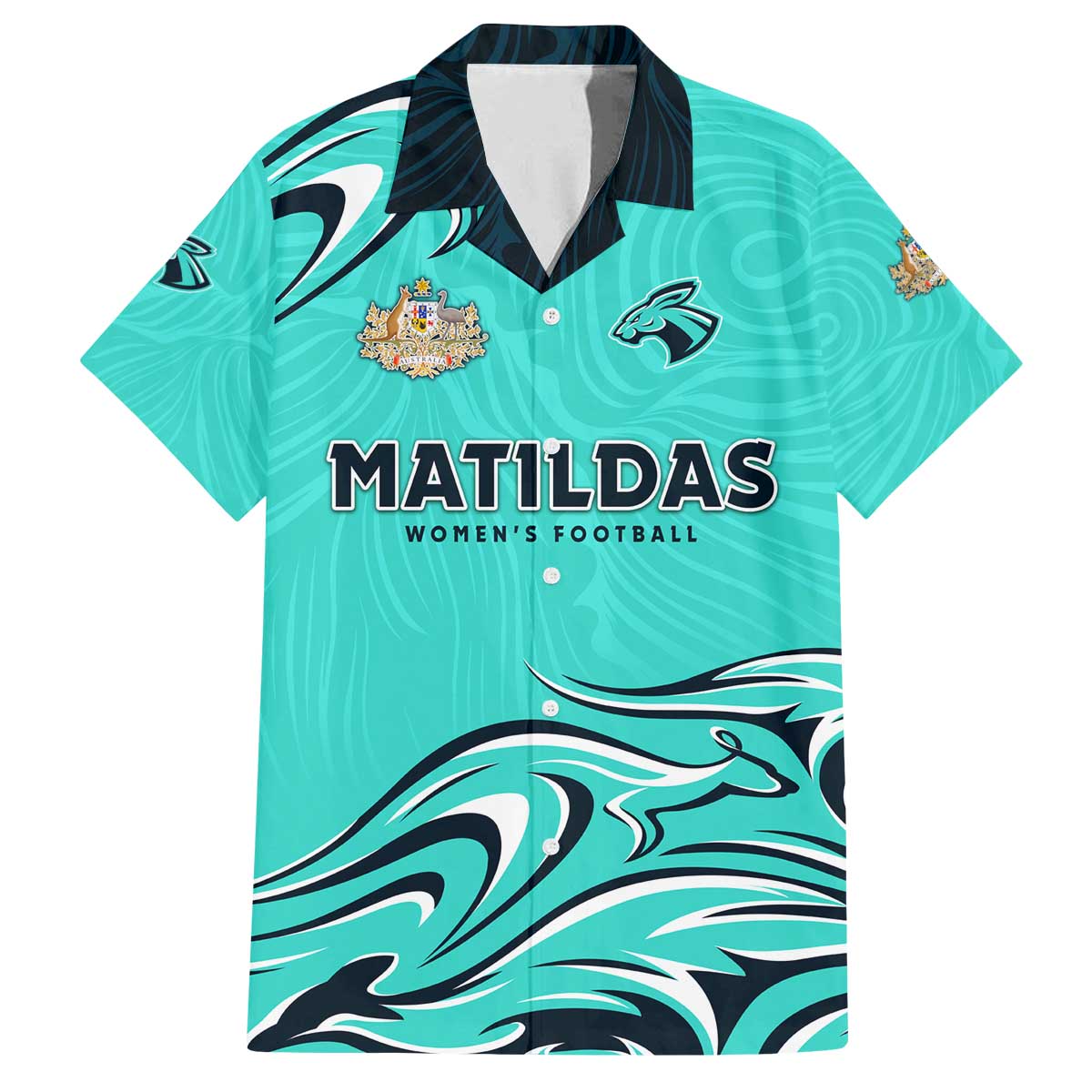 Personalised Australia Soccer Matildas Family Matching Off The Shoulder Long Sleeve Dress and Hawaiian Shirt Kangaroo Tornado Turquoise DT02