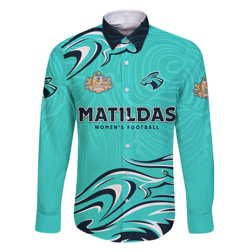 Personalised Australia Soccer Matildas Family Matching Off The Shoulder Long Sleeve Dress and Hawaiian Shirt Kangaroo Tornado Turquoise DT02