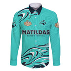 Personalised Australia Soccer Matildas Family Matching Off The Shoulder Long Sleeve Dress and Hawaiian Shirt Kangaroo Tornado Turquoise DT02