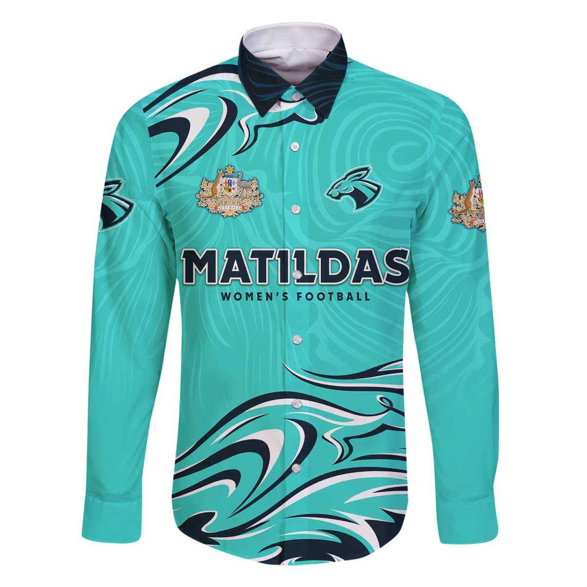 Personalised Australia Soccer Matildas Family Matching Off The Shoulder Long Sleeve Dress and Hawaiian Shirt Kangaroo Tornado Turquoise DT02
