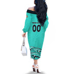 Personalised Australia Soccer Matildas Family Matching Off The Shoulder Long Sleeve Dress and Hawaiian Shirt Kangaroo Tornado Turquoise DT02