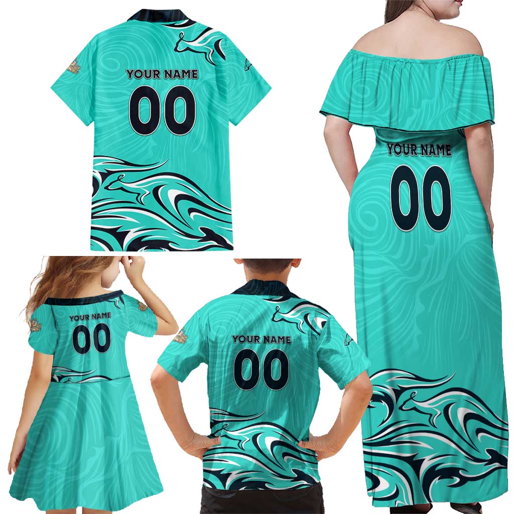 Personalised Australia Soccer Matildas Family Matching Off Shoulder Maxi Dress and Hawaiian Shirt Kangaroo Tornado Turquoise DT02