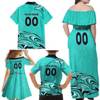 Personalised Australia Soccer Matildas Family Matching Off Shoulder Maxi Dress and Hawaiian Shirt Kangaroo Tornado Turquoise DT02