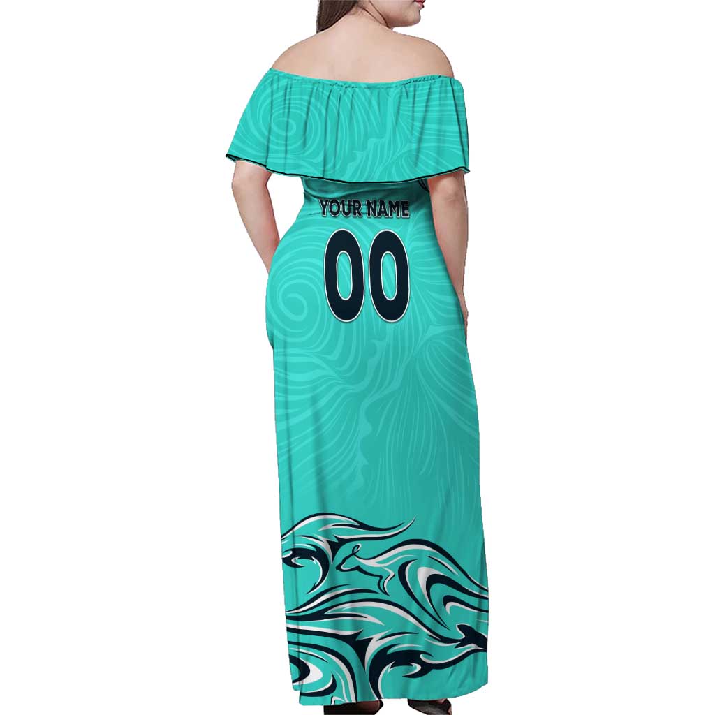 Personalised Australia Soccer Matildas Family Matching Off Shoulder Maxi Dress and Hawaiian Shirt Kangaroo Tornado Turquoise DT02