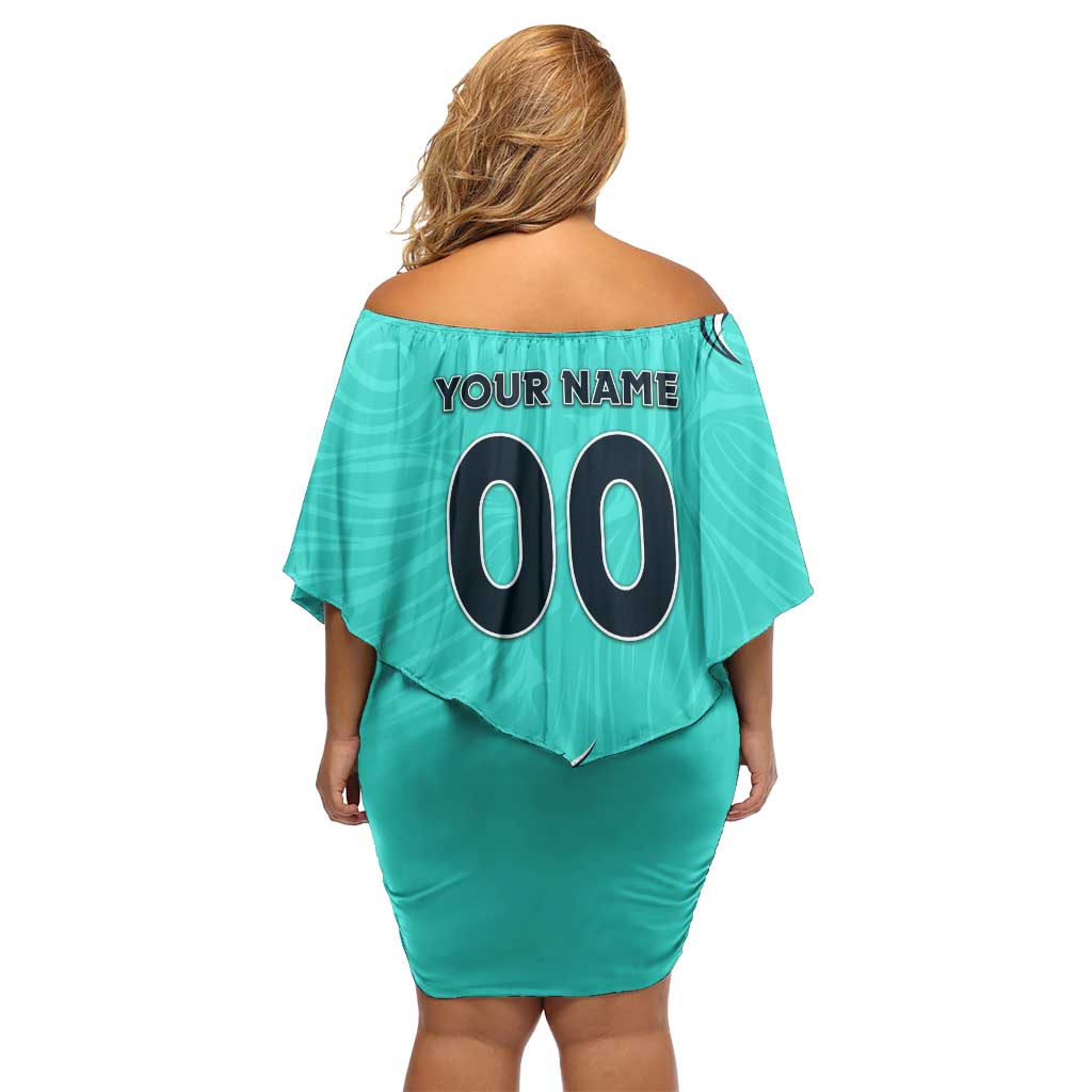Personalised Australia Soccer Matildas Family Matching Off Shoulder Short Dress and Hawaiian Shirt Kangaroo Tornado Turquoise DT02