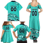 Personalised Australia Soccer Matildas Family Matching Summer Maxi Dress and Hawaiian Shirt Kangaroo Tornado Turquoise DT02
