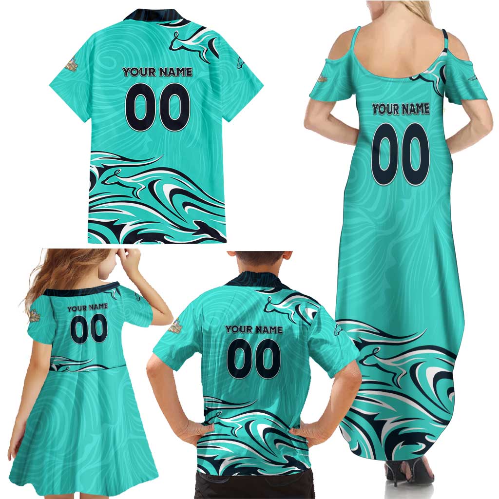 Personalised Australia Soccer Matildas Family Matching Summer Maxi Dress and Hawaiian Shirt Kangaroo Tornado Turquoise DT02
