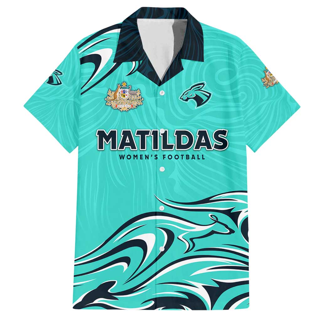 Personalised Australia Soccer Matildas Family Matching Summer Maxi Dress and Hawaiian Shirt Kangaroo Tornado Turquoise DT02