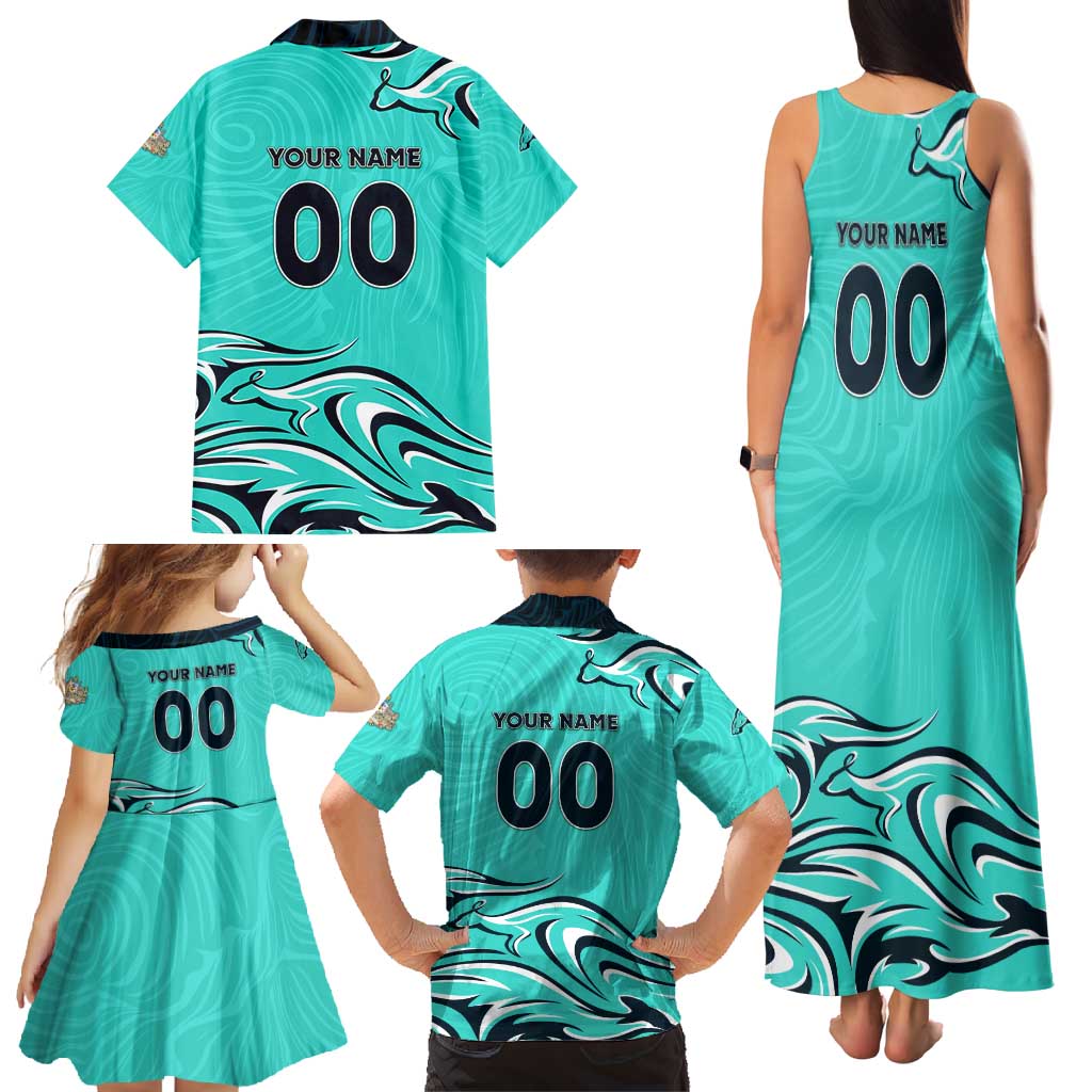 Personalised Australia Soccer Matildas Family Matching Tank Maxi Dress and Hawaiian Shirt Kangaroo Tornado Turquoise DT02