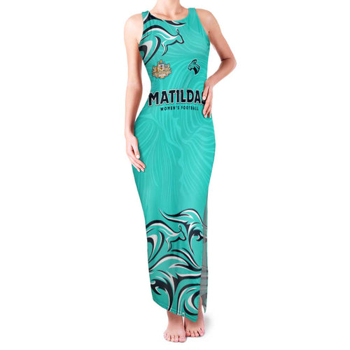 Personalised Australia Soccer Matildas Family Matching Tank Maxi Dress and Hawaiian Shirt Kangaroo Tornado Turquoise DT02