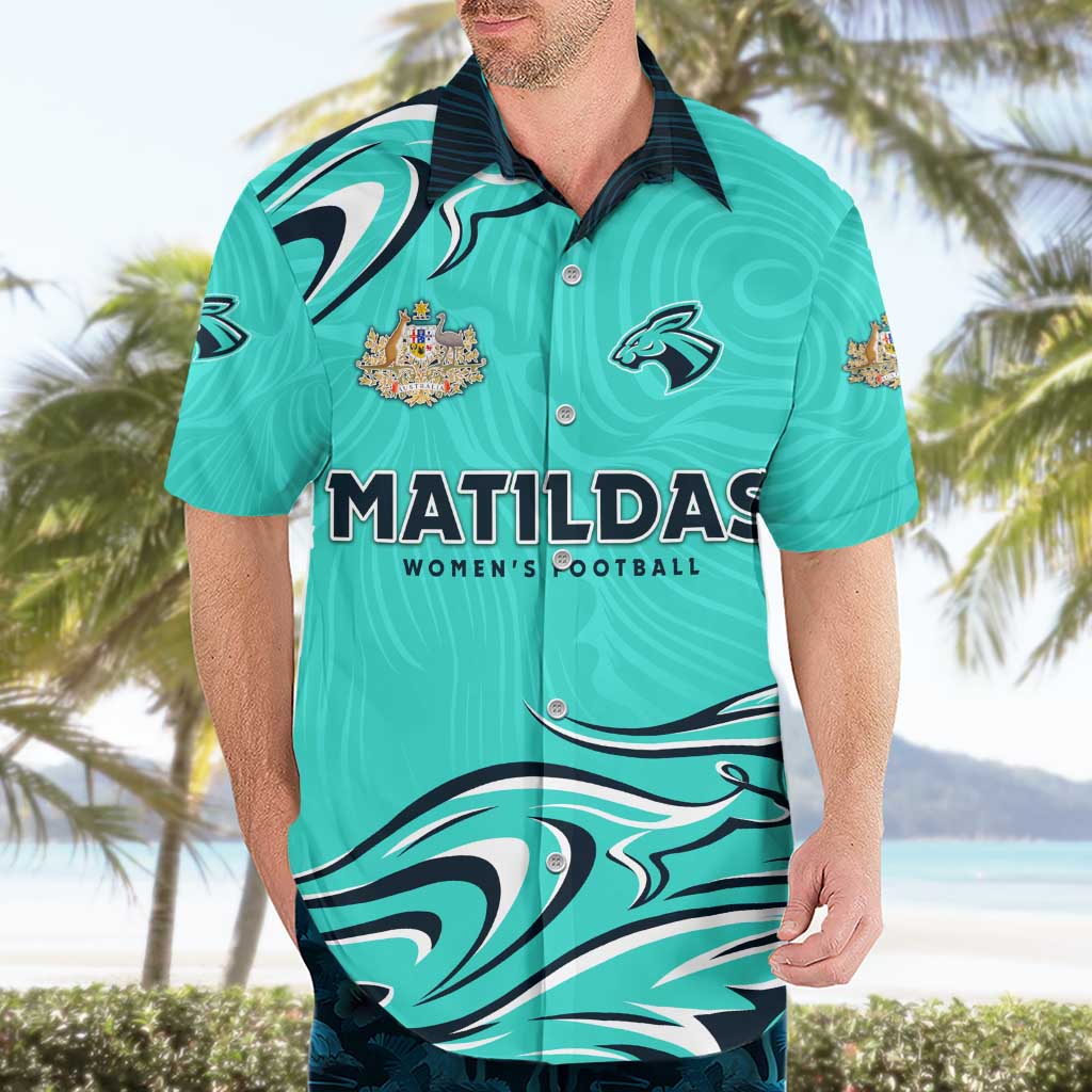 Personalised Australia Soccer Matildas Hawaiian Shirt Kangaroo Tornado Turquoise DT02