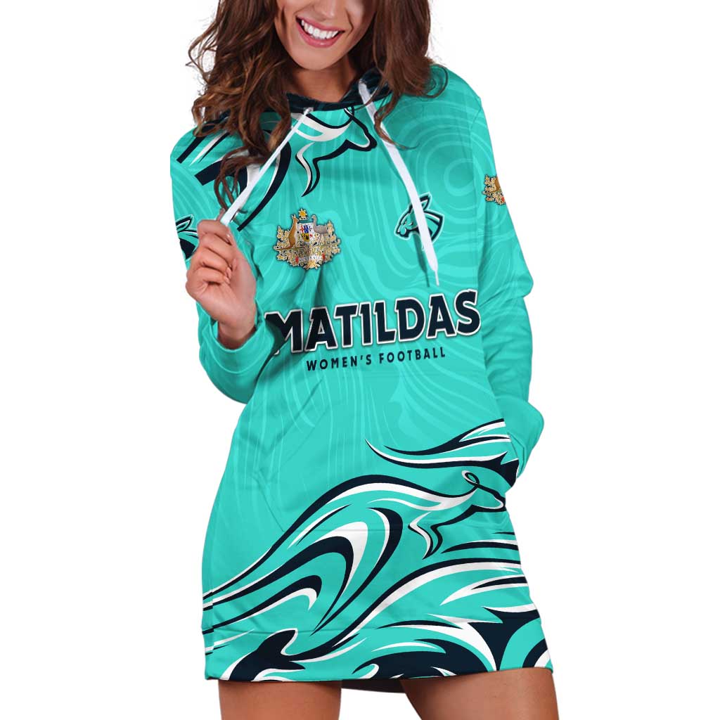 Personalised Australia Soccer Matildas Hoodie Dress Kangaroo Tornado Turquoise DT02