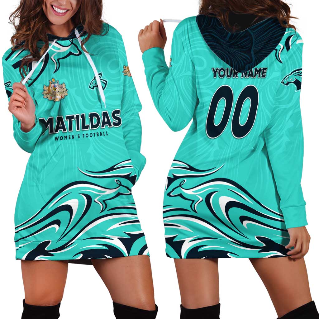 Personalised Australia Soccer Matildas Hoodie Dress Kangaroo Tornado Turquoise DT02