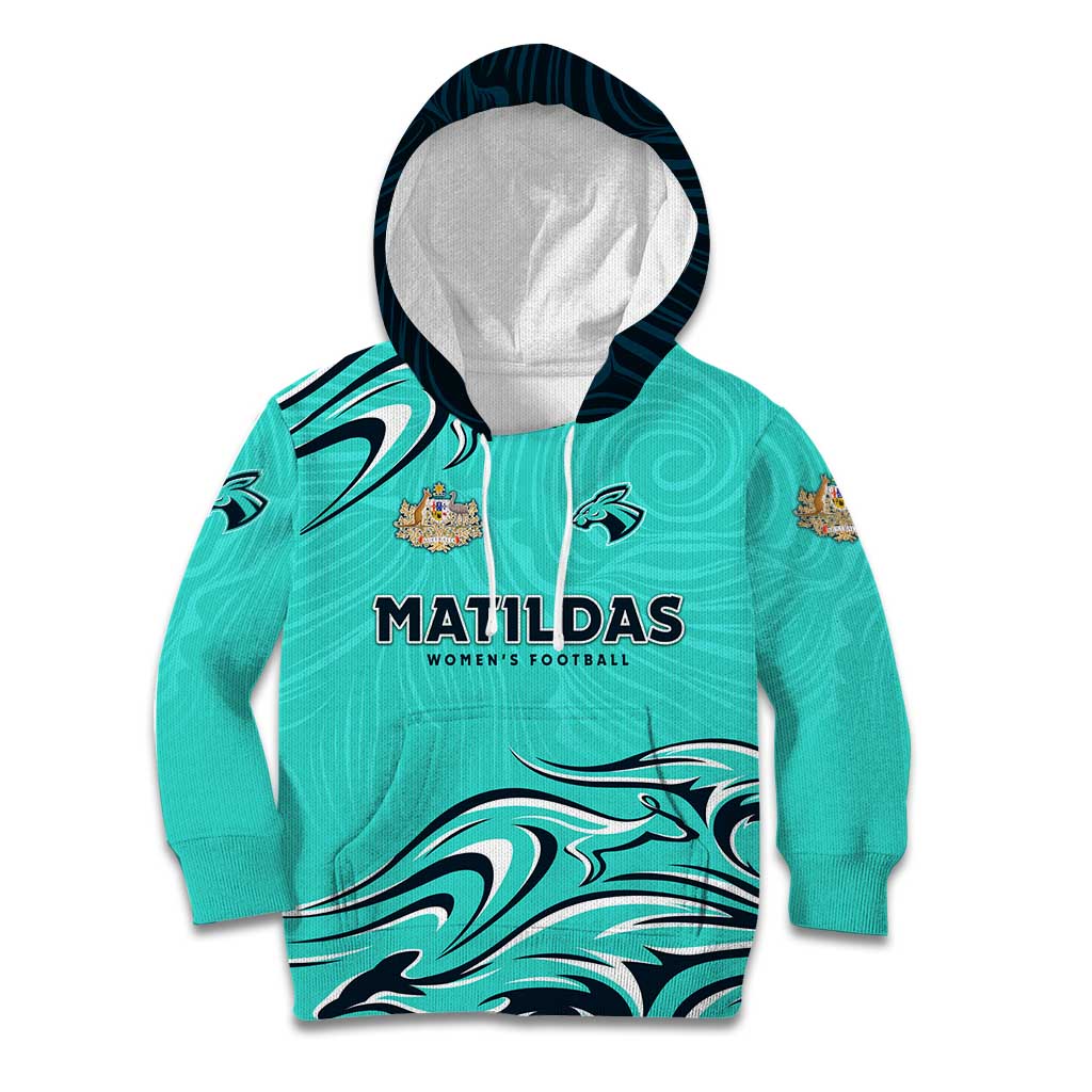Personalised Australia Soccer Matildas Kid Hoodie Kangaroo Tornado Turquoise DT02