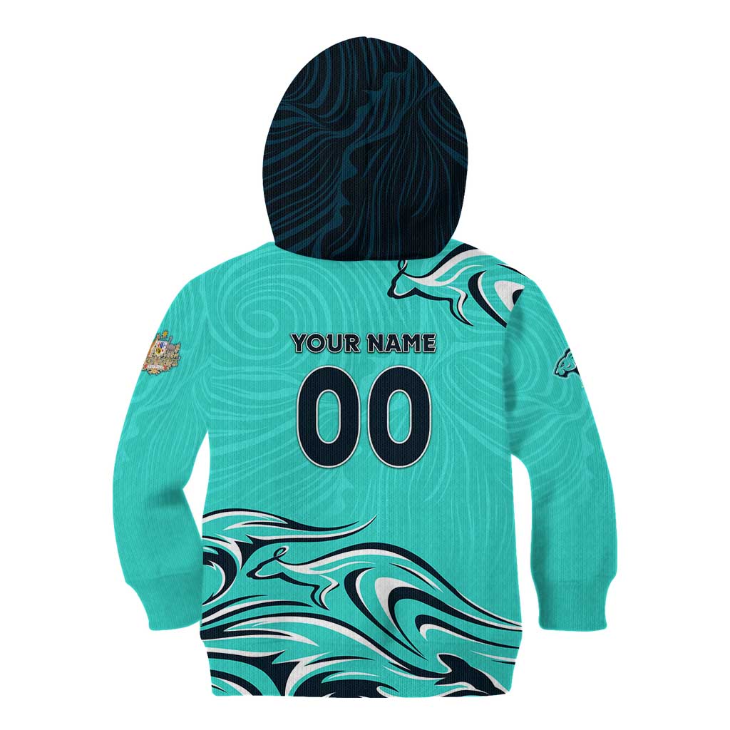 Personalised Australia Soccer Matildas Kid Hoodie Kangaroo Tornado Turquoise DT02