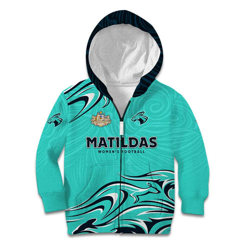 Personalised Australia Soccer Matildas Kid Hoodie Kangaroo Tornado Turquoise DT02