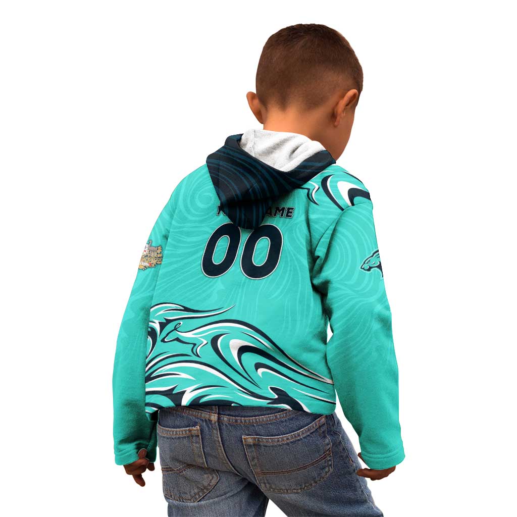Personalised Australia Soccer Matildas Kid Hoodie Kangaroo Tornado Turquoise DT02