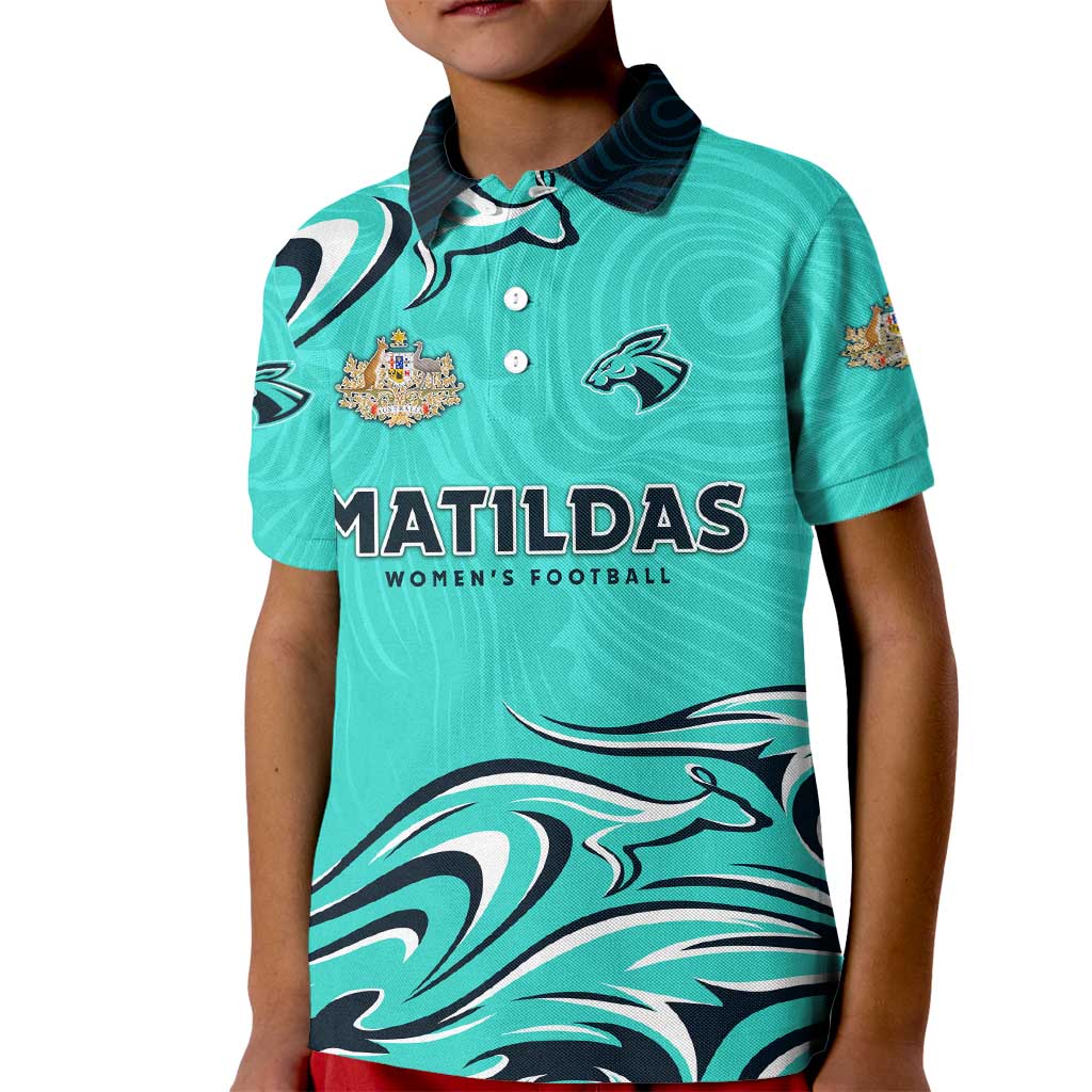 Personalised Australia Soccer Matildas Kid Polo Shirt Kangaroo Tornado Turquoise DT02