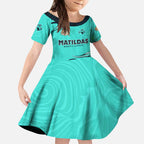 Personalised Australia Soccer Matildas Kid Short Sleeve Dress Kangaroo Tornado Turquoise DT02