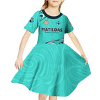 Personalised Australia Soccer Matildas Kid Short Sleeve Dress Kangaroo Tornado Turquoise DT02