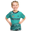 Personalised Australia Soccer Matildas Kid T Shirt Kangaroo Tornado Turquoise DT02