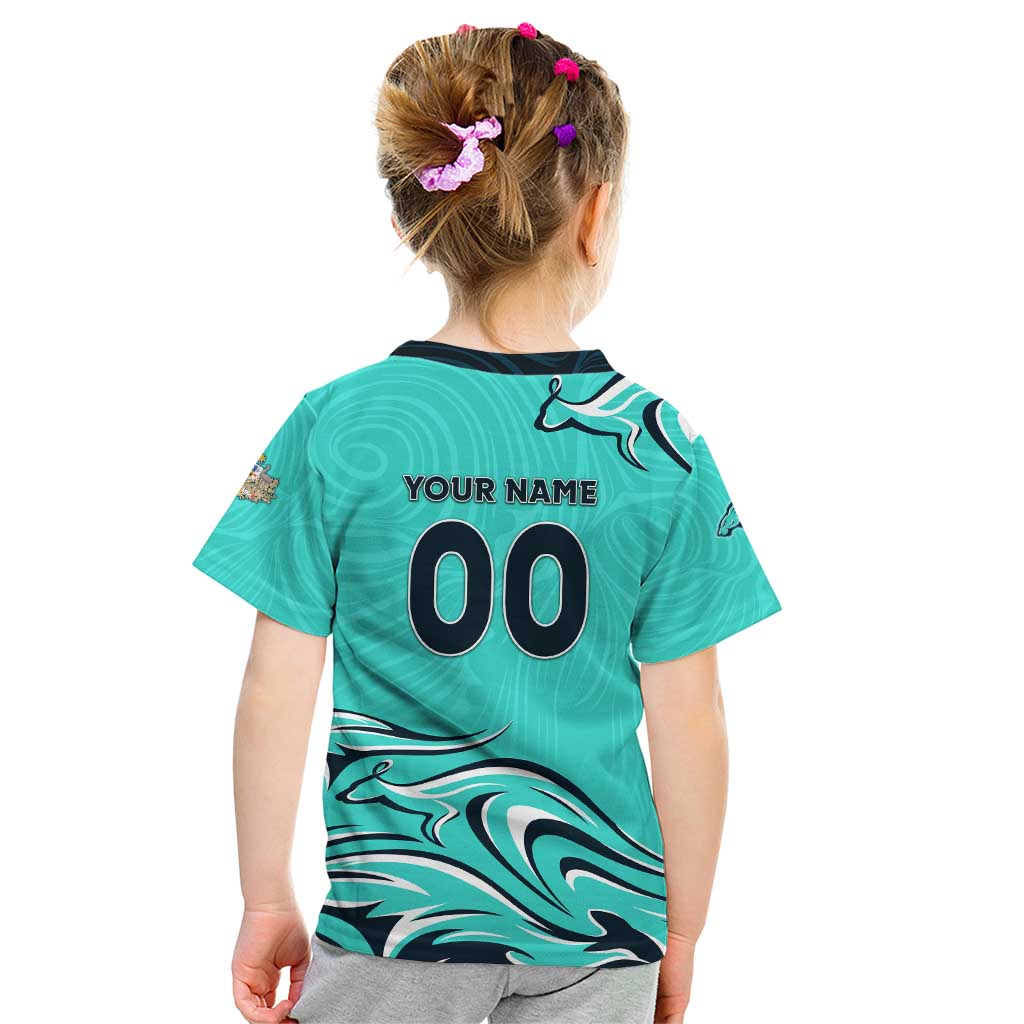 Personalised Australia Soccer Matildas Kid T Shirt Kangaroo Tornado Turquoise DT02