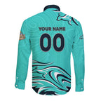 Personalised Australia Soccer Matildas Long Sleeve Button Shirt Kangaroo Tornado Turquoise DT02