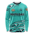 Personalised Australia Soccer Matildas Long Sleeve Shirt Kangaroo Tornado Turquoise DT02