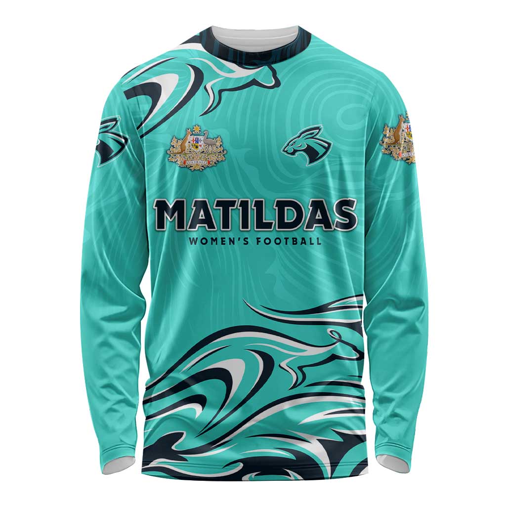 Personalised Australia Soccer Matildas Long Sleeve Shirt Kangaroo Tornado Turquoise DT02