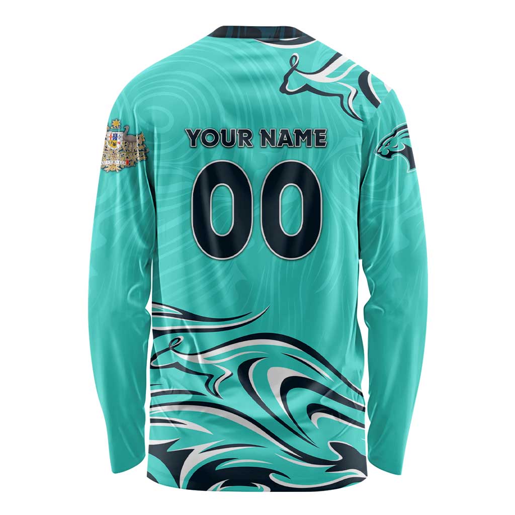 Personalised Australia Soccer Matildas Long Sleeve Shirt Kangaroo Tornado Turquoise DT02