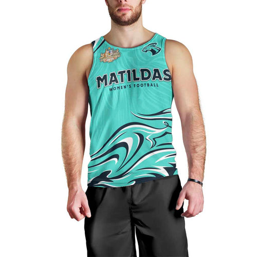 Personalised Australia Soccer Matildas Men Tank Top Kangaroo Tornado Turquoise DT02