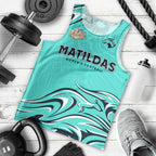 Personalised Australia Soccer Matildas Men Tank Top Kangaroo Tornado Turquoise DT02