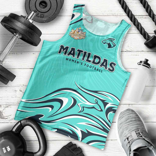 Personalised Australia Soccer Matildas Men Tank Top Kangaroo Tornado Turquoise DT02