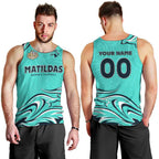 Personalised Australia Soccer Matildas Men Tank Top Kangaroo Tornado Turquoise DT02