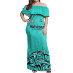 Personalised Australia Soccer Matildas Off Shoulder Maxi Dress Kangaroo Tornado Turquoise DT02