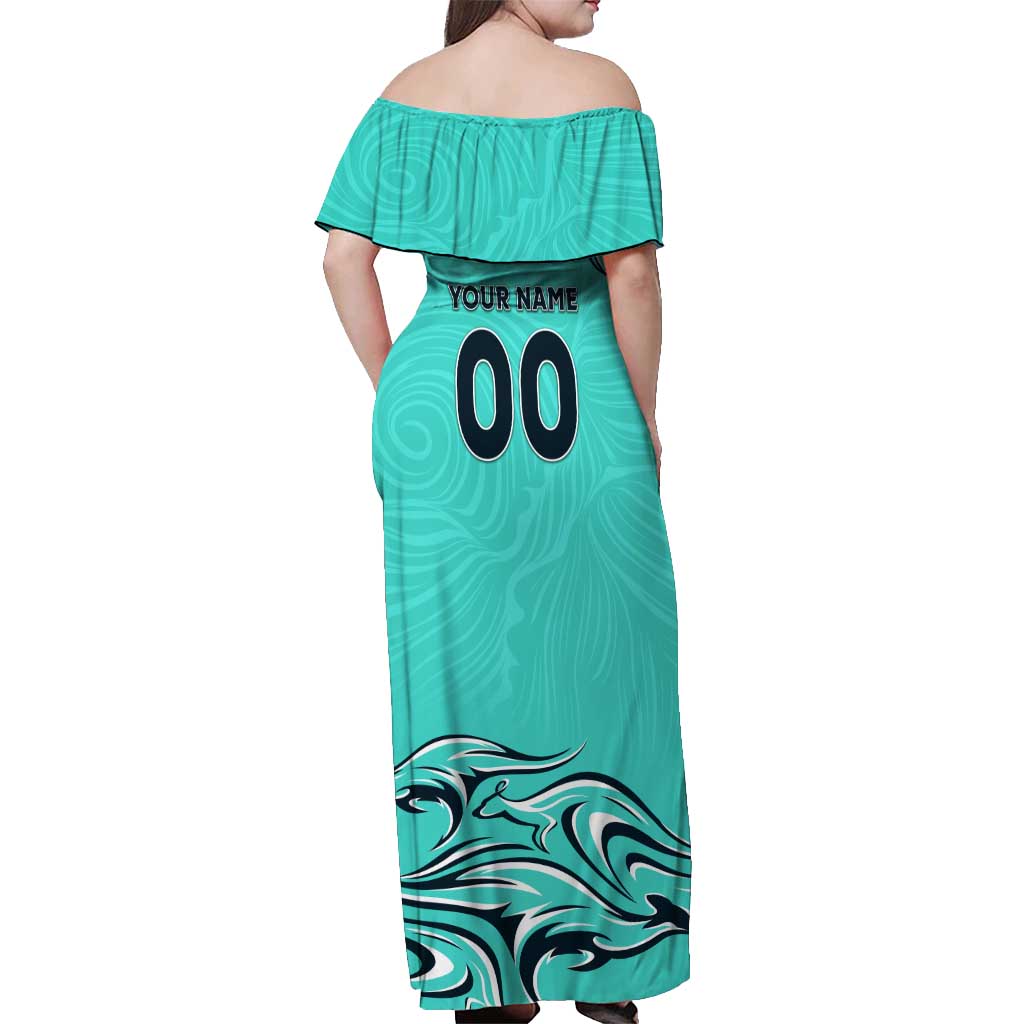 Personalised Australia Soccer Matildas Off Shoulder Maxi Dress Kangaroo Tornado Turquoise DT02