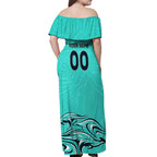Personalised Australia Soccer Matildas Off Shoulder Maxi Dress Kangaroo Tornado Turquoise DT02