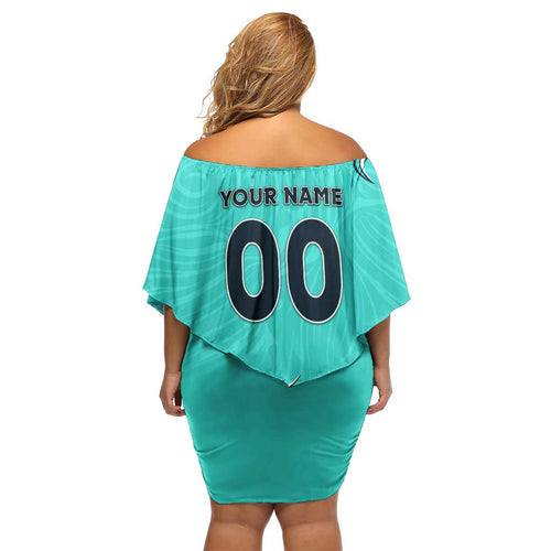 Personalised Australia Soccer Matildas Off Shoulder Short Dress Kangaroo Tornado Turquoise DT02