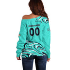 Personalised Australia Soccer Matildas Off Shoulder Sweater Kangaroo Tornado Turquoise DT02