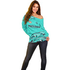 Personalised Australia Soccer Matildas Off Shoulder Sweater Kangaroo Tornado Turquoise DT02