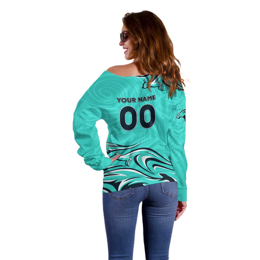 Personalised Australia Soccer Matildas Off Shoulder Sweater Kangaroo Tornado Turquoise DT02