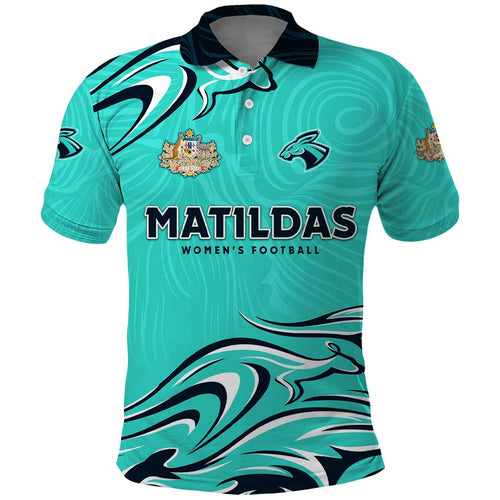 Personalised Australia Soccer Matildas Polo Shirt Kangaroo Tornado Turquoise DT02