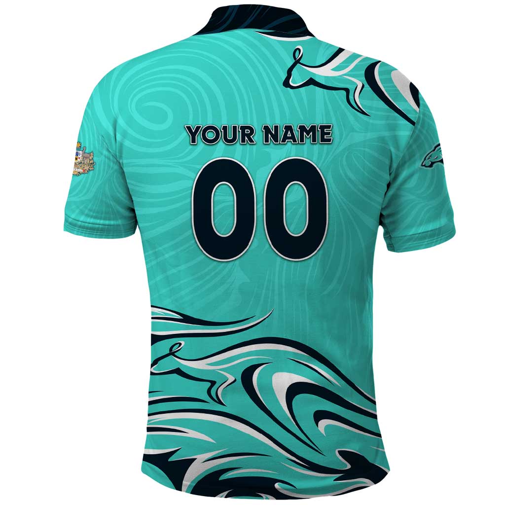 Personalised Australia Soccer Matildas Polo Shirt Kangaroo Tornado Turquoise DT02