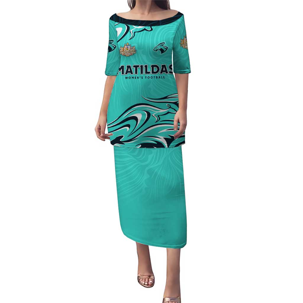 Personalised Australia Soccer Matildas Puletasi Kangaroo Tornado Turquoise DT02