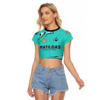 Personalised Australia Soccer Matildas Raglan Cropped T Shirt Kangaroo Tornado Turquoise DT02