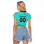 Personalised Australia Soccer Matildas Raglan Cropped T Shirt Kangaroo Tornado Turquoise DT02