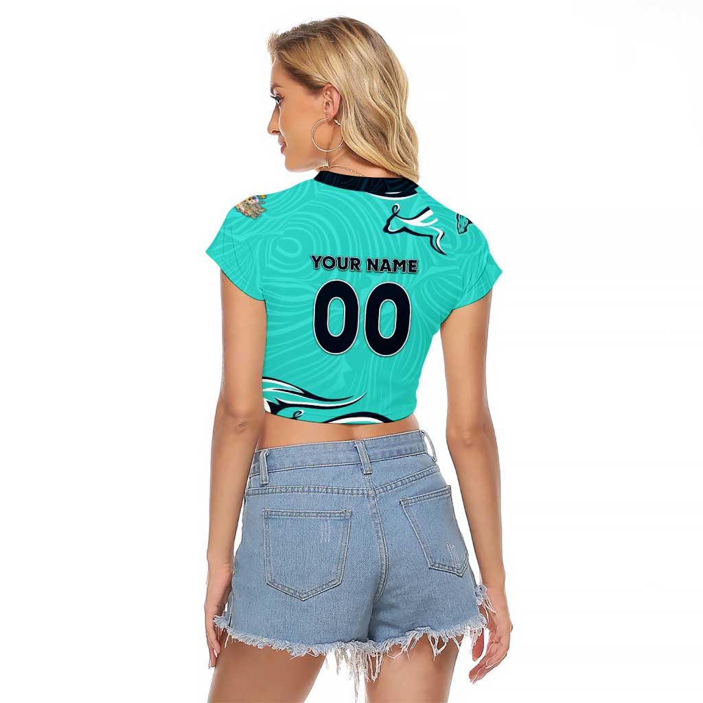 Personalised Australia Soccer Matildas Raglan Cropped T Shirt Kangaroo Tornado Turquoise DT02