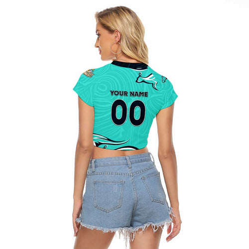 Personalised Australia Soccer Matildas Raglan Cropped T Shirt Kangaroo Tornado Turquoise DT02