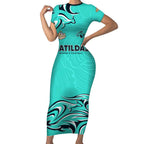 Personalised Australia Soccer Matildas Short Sleeve Bodycon Dress Kangaroo Tornado Turquoise DT02