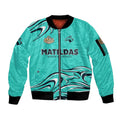 Personalised Australia Soccer Matildas Sleeve Zip Bomber Jacket Kangaroo Tornado Turquoise DT02